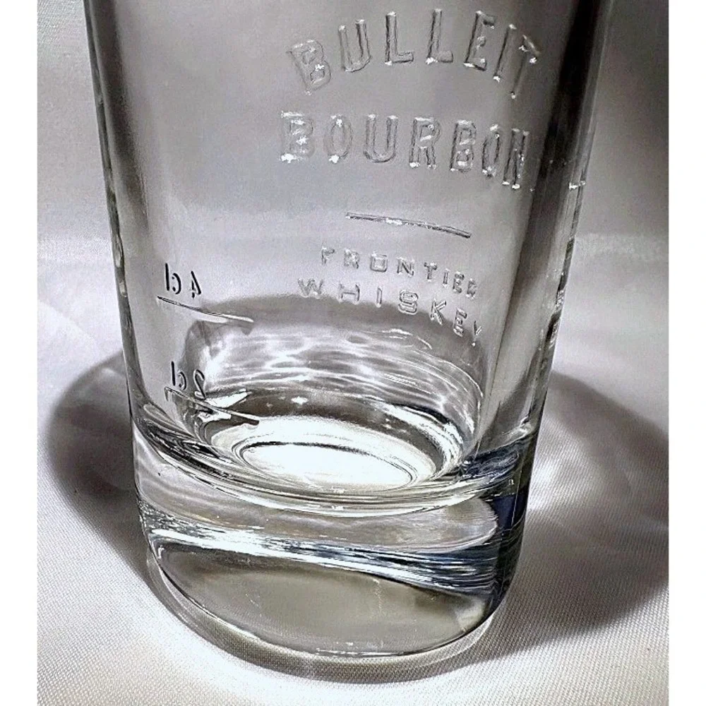 2 Oval BULLEIT BOURBON FRONTIER WHISKEY Glasses Raised Type Design NOS Pair